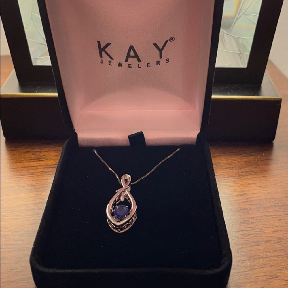 New silver Kay jewelers sapphire stone necklace